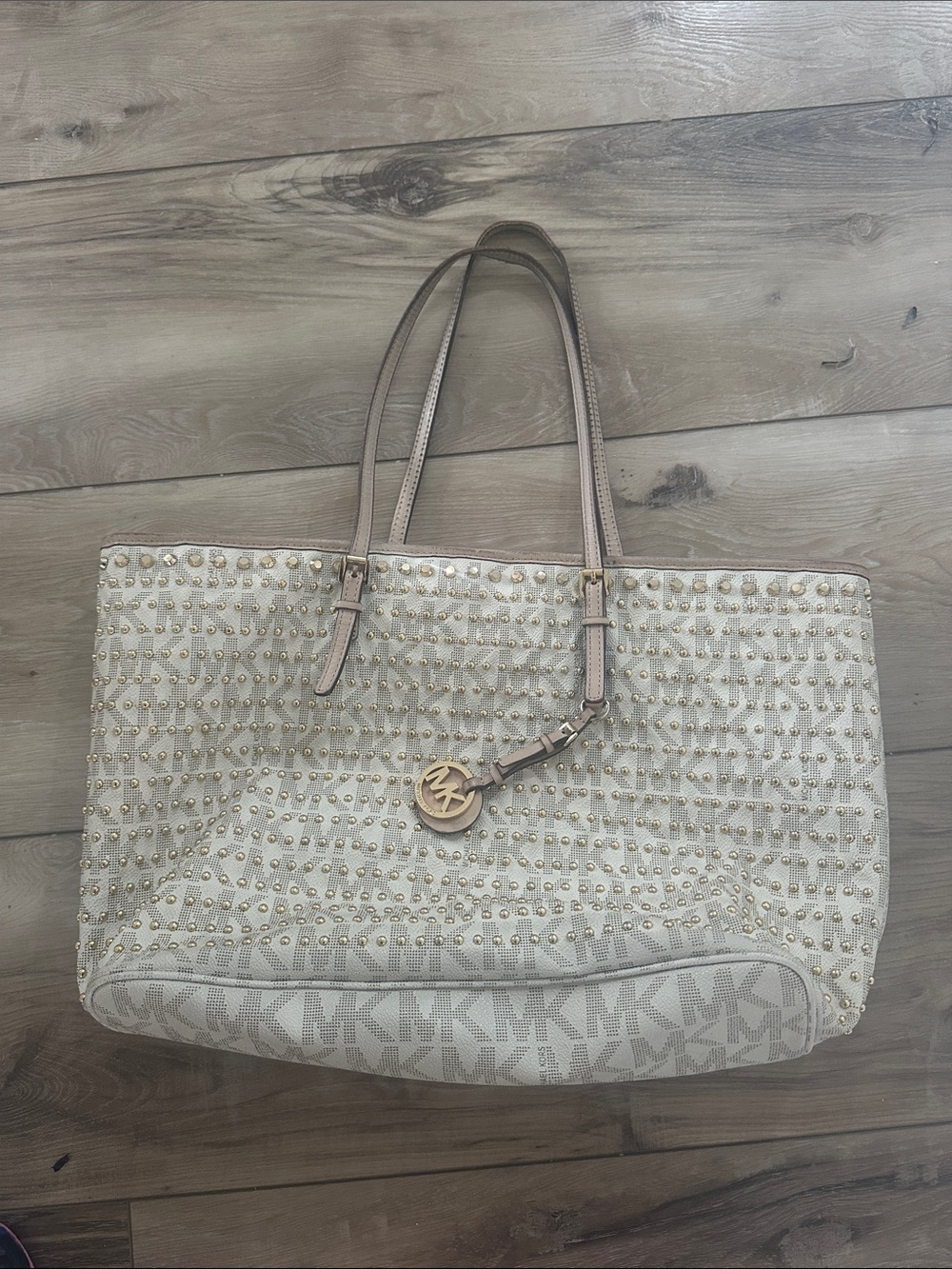 Michael Kors Beige Studded Signature Tote